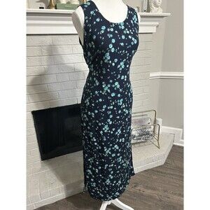 Vintage Size 8 R&K Originals Women Dress Dark Blue Floral Maxi Sleeveless